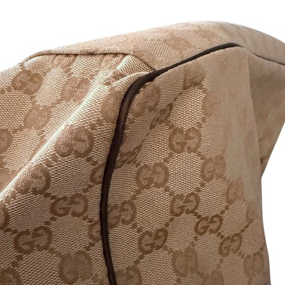 GUCCI Positano Tote Handbag Beige GG Logo Canvas Brown Leather Trim Authentic - Picture 12 of 14